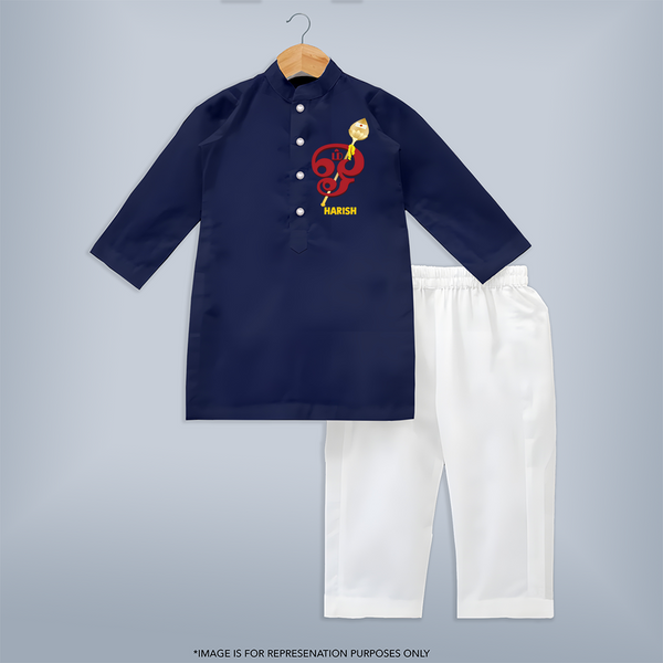 Muruga's Warrior Spirit Kurta Set | Embodying Valor and Wisdom - NAVY BLUE - 3 - 6 Months Old (Chest 24", Kurta Length 14'', Waist 19", Pant Length 14")