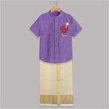 Muruga's Warrior Spirit Shirt and Dhoti | Embodying Valor and Wisdom - ROYAL PURPLE - 0 - 6 Months Old (Chest-23") (Dhoti length-14")