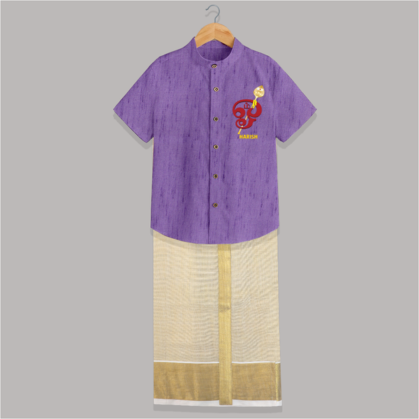 Muruga's Warrior Spirit Shirt and Dhoti | Embodying Valor and Wisdom - ROYAL PURPLE - 0 - 6 Months Old (Chest-23") (Dhoti length-14")