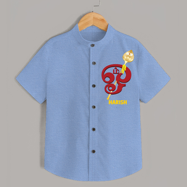 Om Imprinted Murugan Themed Customized Shirt For Kids - SKY BLUE - 0 - 6 Months Old (Chest 23")