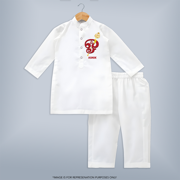Muruga's Warrior Spirit Kurta Set | Embodying Valor and Wisdom - WHITE - 3 - 6 Months Old (Chest 24", Kurta Length 14'', Waist 19", Pant Length 14")
