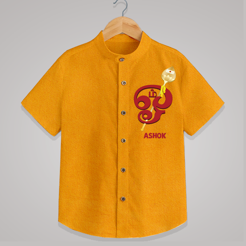 Om Imprinted Murugan Themed Customized Shirt For Kids - CHROME YELLOW - 0 - 6 Months Old (Chest 23")