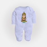 "My First Thaipusam - A Journey of Devotion and Celebration with Customized Sleep Suit for Babies with Name" - BABY BLUE - New Born (Chest 7.5")