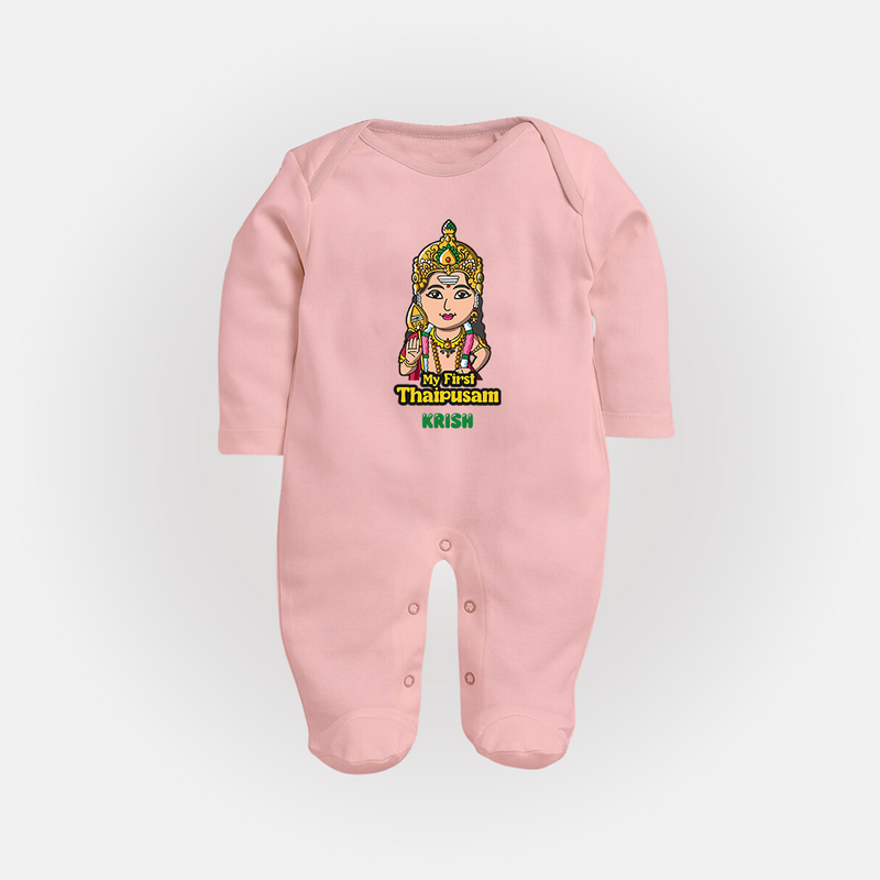 "My First Thaipusam - A Journey of Devotion and Celebration with Customized Sleep Suit for Babies with Name" - BABY PINK - New Born (Chest 7.5")