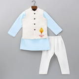 "Experiencing Thaipusam for the First Time - A Sacred Tradition with Customized kurta WaistCoat for Kids with Name" - SKY BLUE - 3 - 6 Months Old (Chest 24", Kurta Length 14'', Waist 19", Pant Length 14")