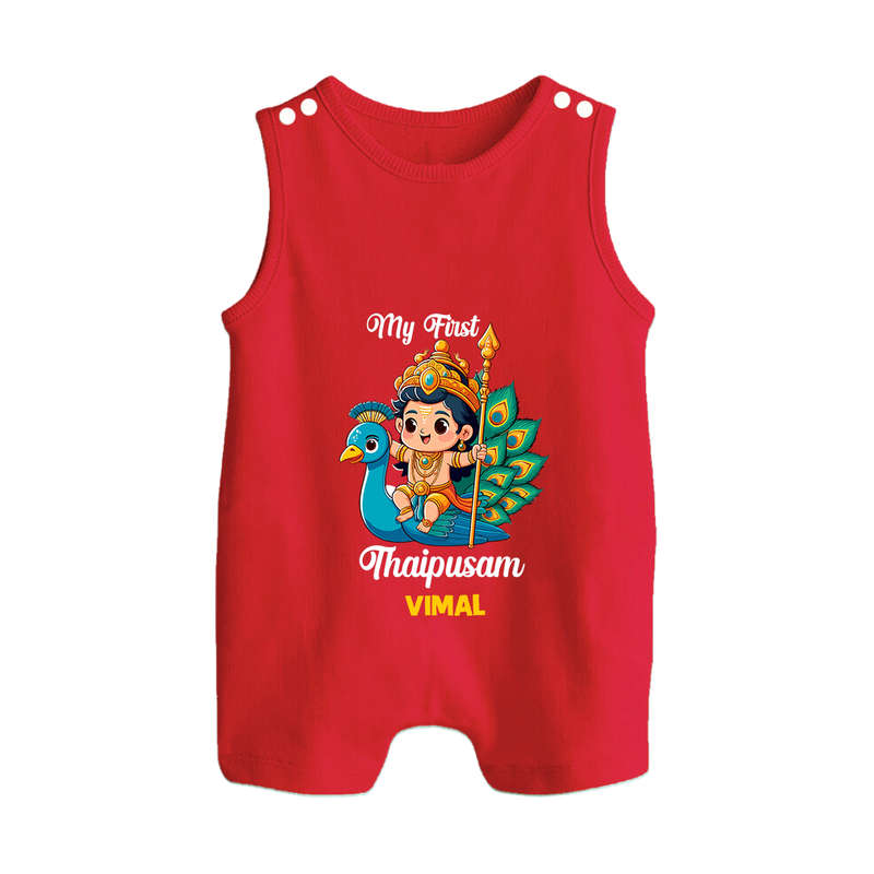 "My First Thaipusam - Embracing Faith and Culture with Customized Romper Suit for Babies with Name" - RED - 0 - 5 Months Old (Chest 18")