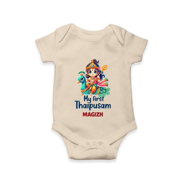 "First Steps into Thaipusam - A Festival of Devotion with Customized Romper for Babies with Name" - IVORY - 0 - 3 Months Old (Chest 16")