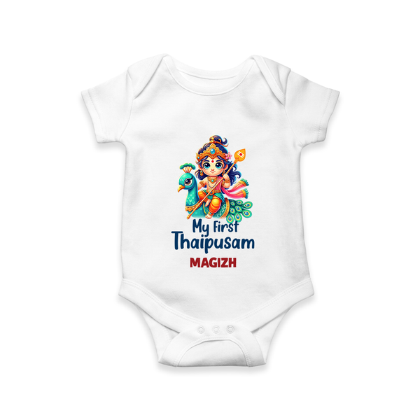 "First Steps into Thaipusam - A Festival of Devotion with Customized Romper for Babies with Name" - WHITE - 0 - 3 Months Old (Chest 16")