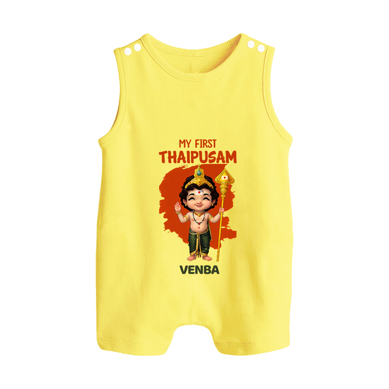 "Discovering Thaipusam for the First Time - A Spiritual Adventure with Customized Romper Suit for Babies with Name" - PASTEL YELLOW - 0 - 5 Months Old (Chest 18")