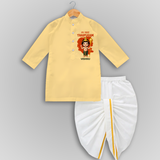 "Discovering Thaipusam for the First Time - A Spiritual Adventure with Customized Drapped Dhoti for Kids with Name" - YELLOW - 0 - 6 Month Old (Chest 24", Kurta Length 14" , Waist 19", Dhoti Length 14")