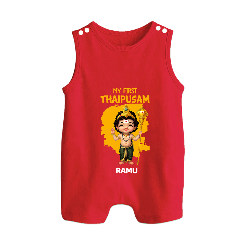 "Discovering Thaipusam for the First Time - A Spiritual Adventure with Customized Romper Suit for Babies with Name" - RED - 0 - 5 Months Old (Chest 18")