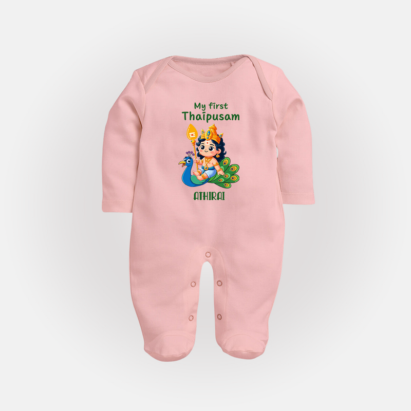 "My First Thaipusam - A Celebration of Tradition and Faith with Customized Sleep Suit for Babies with Name" - BABY PINK - New Born (Chest 7.5")