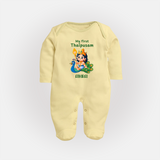 "My First Thaipusam - A Celebration of Tradition and Faith with Customized Sleep Suit for Babies with Name" - PASTEL YELLOW - New Born (Chest 7.5")