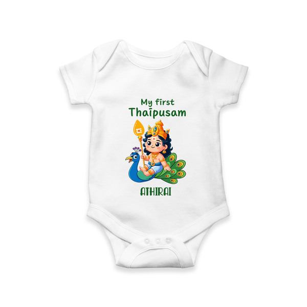 "My First Thaipusam - A Celebration of Tradition and Faith with Customized Romper for Babies with Name" - WHITE - 0 - 3 Months Old (Chest 16")