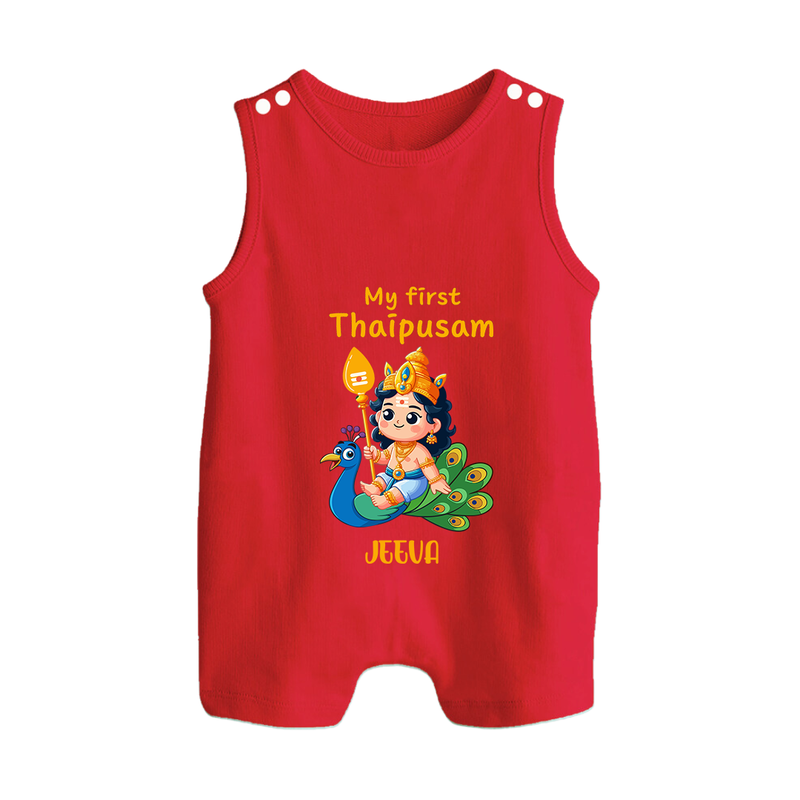 "My First Thaipusam - A Celebration of Tradition and Faith with Customized Romper Suit for Babies with Name" - RED - 0 - 5 Months Old (Chest 18")