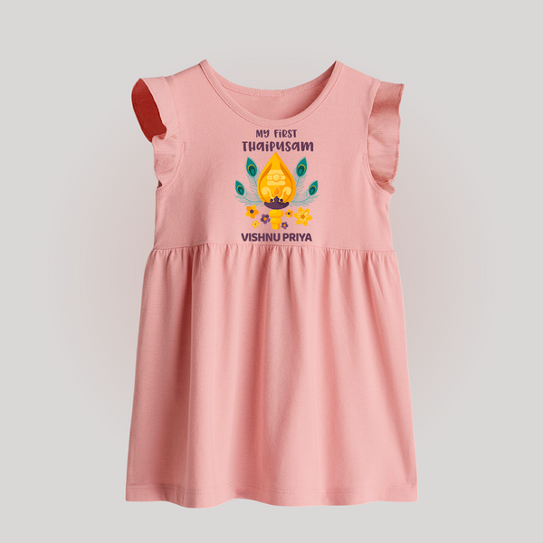 "Experiencing the Spirit of Thaipusam for the First Time with Customized Baby Frock for Kids with Name" - BABY PINK - 0 - 3 Months Old (Chest 17")