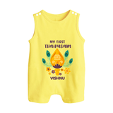 "Experiencing the Spirit of Thaipusam for the First Time with Customized Romper Suit for Babies with Name" - PASTEL YELLOW - 0 - 5 Months Old (Chest 18")