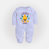 "Experiencing the Spirit of Thaipusam for the First Time with Customized Sleep Suit for Babies with Name" - BABY BLUE - New Born (Chest 7.5")