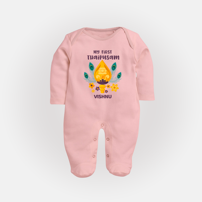 "Experiencing the Spirit of Thaipusam for the First Time with Customized Sleep Suit for Babies with Name" - BABY PINK - New Born (Chest 7.5")