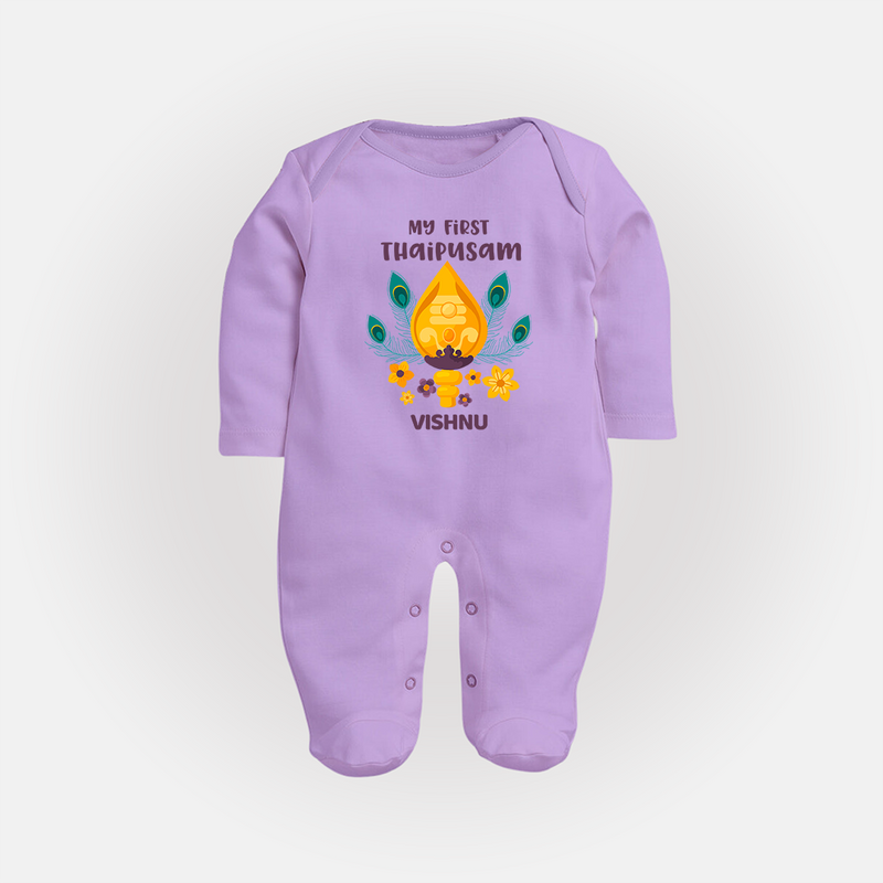 "Experiencing the Spirit of Thaipusam for the First Time with Customized Sleep Suit for Babies with Name" - LILAC - New Born (Chest 7.5")