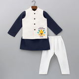 "Experiencing the Spirit of Thaipusam for the First Time with Customized kurta WaistCoat for Kids with Name" - NAVY BLUE - 3 - 6 Months Old (Chest 24", Kurta Length 14'', Waist 19", Pant Length 14")