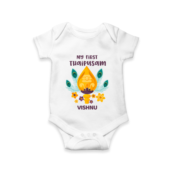 "Experiencing the Spirit of Thaipusam for the First Time with Customized Romper for Babies with Name" - WHITE - 0 - 3 Months Old (Chest 16")