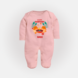 "My First Thaipusam - Honoring Tradition, Celebrating Devotion with Customized Sleep Suit for Babies with Name" - BABY PINK - New Born (Chest 7.5")