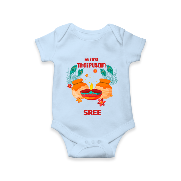 "My First Thaipusam - Honoring Tradition, Celebrating Devotion with Customized Romper for Babies with Name" - BABY BLUE - 0 - 3 Months Old (Chest 16")