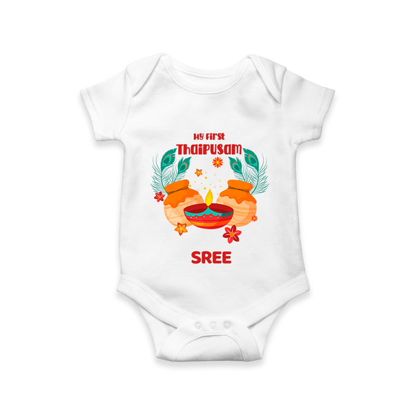 "My First Thaipusam - Honoring Tradition, Celebrating Devotion with Customized Romper for Babies with Name" - WHITE - 0 - 3 Months Old (Chest 16")