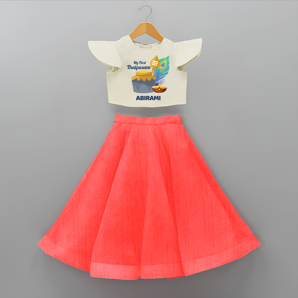 "First Thaipusam Memories - A Day of Faith and Festivity with Customized Crop Top And Skirt for Kids with Name" - RED - 6 - 9 Months Old (Chest 20" , Frock Waist 20")