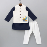 "First Thaipusam Memories - A Day of Faith and Festivity with Customized kurta WaistCoat for Kids with Name" - NAVY BLUE - 3 - 6 Months Old (Chest 24", Kurta Length 14'', Waist 19", Pant Length 14")