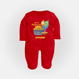 "First Thaipusam Memories - A Day of Faith and Festivity with Customized Sleep Suit for Babies with Name" - RED - New Born (Chest 7.5")