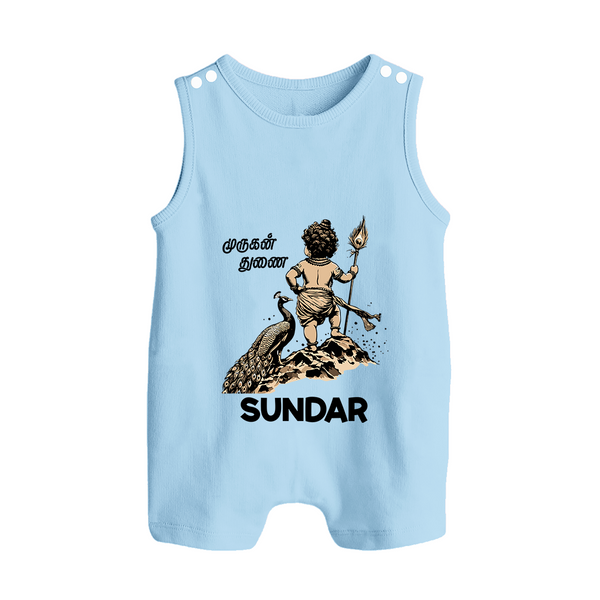Little Murugan Devotee – Name Personalised Kids Romper Suit - BABY BLUE - 0 - 5 Months Old (Chest 18")