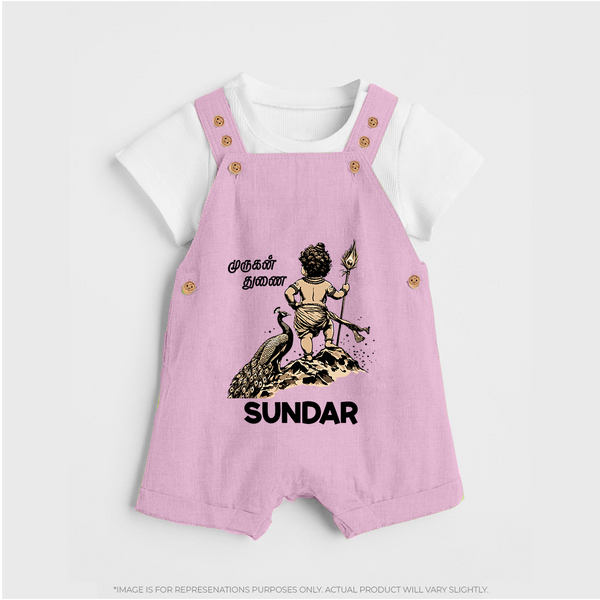 Little Murugan Devotee – Name Personalised Kids Dungaree - BABY PINK - 0 - 5 Months Old (Chest 18")