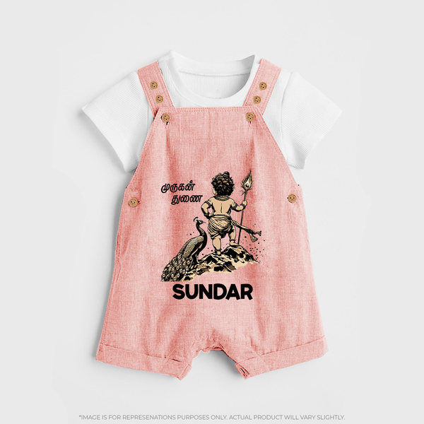Little Murugan Devotee – Name Personalised Kids Dungaree - PEACH - 0 - 5 Months Old (Chest 18")