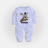 Little Murugan Devotee – Name Personalised Kids Fullbody Suit - BABY BLUE - New Born (Chest 7.5")