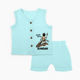 Little Murugan Devotee – Name Personalised Kids Jabla Set - BABY BLUE - 0 - 3 Months Old (Chest 9.8")