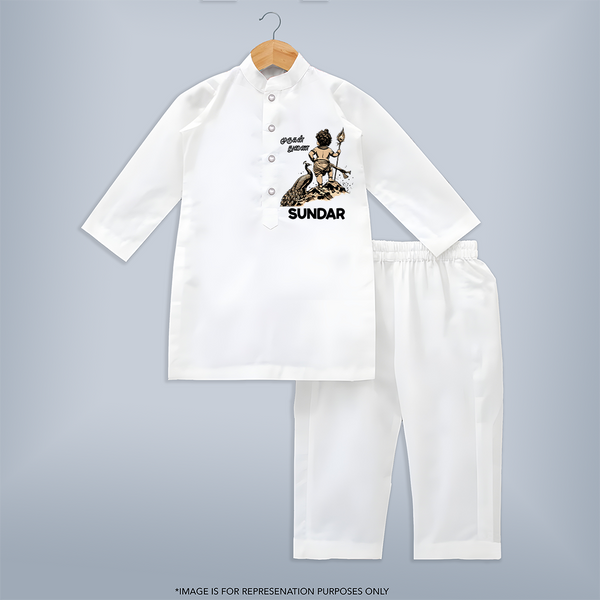 Little Murugan Devotee – Name Personalised Kids Kurta - WHITE - 3 - 6 Months Old (Chest 24", Kurta Length 14'', Waist 19", Pant Length 14")