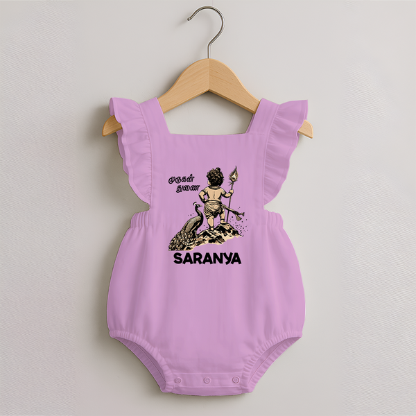 Little Murugan Devotee – Name Personalised Kids Romper Frock - BABY PINK - 0 - 3 Months Old (Chest 19")