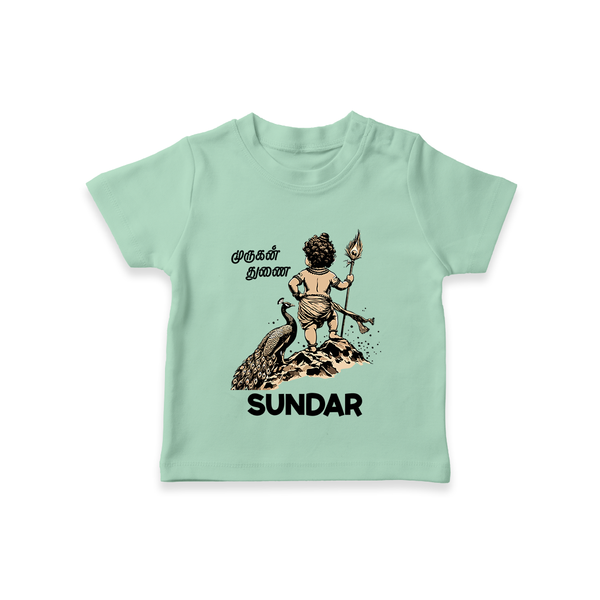 Little Murugan Devotee – Name Personalised Kids T-Shirt - MINT GREEN - 0-5 Months Old (Chest 17")