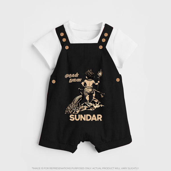 Little Murugan Devotee – Name Personalised Kids Dungaree - BLACK - 0 - 5 Months Old (Chest 18")
