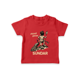 Little Murugan Devotee – Name Personalised Kids T-Shirt - RED - 0-5 Months Old (Chest 17")