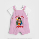 Vel Vel Muruga – Cute Baby Murugan Personalised Kids Dungaree - BABY PINK - 0 - 5 Months Old (Chest 18")
