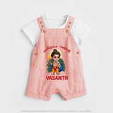 Vel Vel Muruga – Cute Baby Murugan Personalised Kids Dungaree - PEACH - 0 - 5 Months Old (Chest 18")