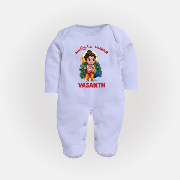 Vel Vel Muruga – Cute Baby Murugan Personalised Kids Fullbody Suit - BABY BLUE - New Born (Chest 7.5")