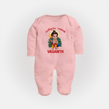 Vel Vel Muruga – Cute Baby Murugan Personalised Kids Fullbody Suit - BABY PINK - New Born (Chest 7.5")