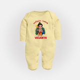 Vel Vel Muruga – Cute Baby Murugan Personalised Kids Fullbody Suit - PASTEL YELLOW - New Born (Chest 7.5")