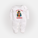 Vel Vel Muruga – Cute Baby Murugan Personalised Kids Fullbody Suit - WHITE - New Born (Chest 7.5")
