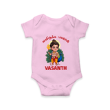 Vel Vel Muruga – Cute Baby Murugan Personalised Kids Romper - BABY PINK - New Born (Chest 14")