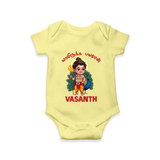 Vel Vel Muruga – Cute Baby Murugan Personalised Kids Romper - PASTEL YELLOW - New Born (Chest 14")